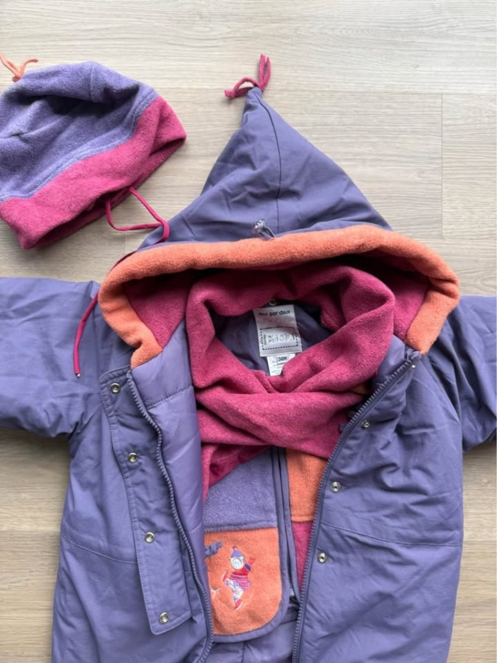 Deux Par Deux Adorable Retro Y2K Vintage Colorblock Baby Snowsuit 24M Unique Set